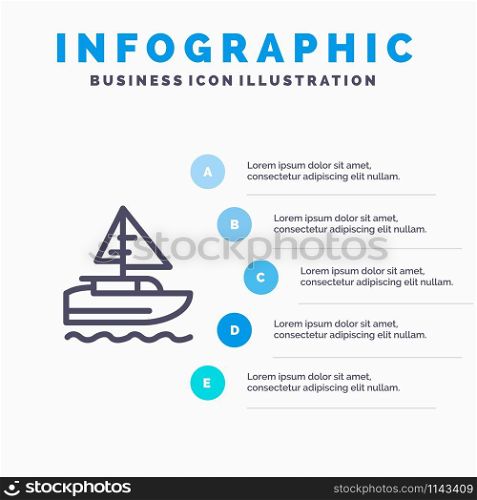 Boat, Ship, Indian, Country Line icon with 5 steps presentation infographics Background