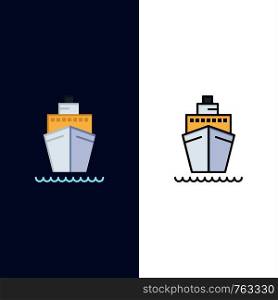 Boat, Ship, Transport, Vessel Icons. Flat and Line Filled Icon Set Vector Blue Background