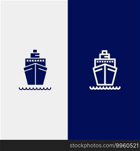 Boat, Ship, Transport, Vessel Line and Glyph Solid icon Blue banner