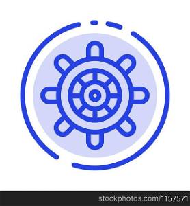 Boat, Ship, Wheel Blue Dotted Line Line Icon