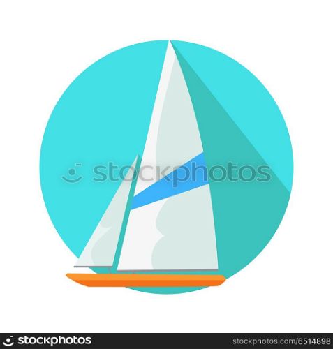 Boat sign symbol in round web button. Yacht at sea in flat style. Boat sailing, yacht, sailboat ship, vessel sail, tourism travel vacation yacht, yacht water. Boat in circle isolated on white. Vector. Boat Sign Symbol in Round Web Button. Yacht at Sea. Boat Sign Symbol in Round Web Button. Yacht at Sea
