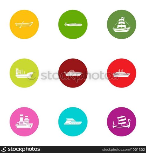 Boat way icons set. Flat set of 9 boat way vector icons for web isolated on white background. Boat way icons set, flat style
