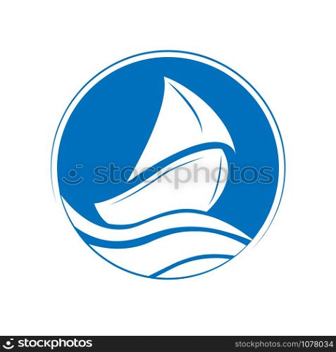 Boat with sail on the waves, flat design.
