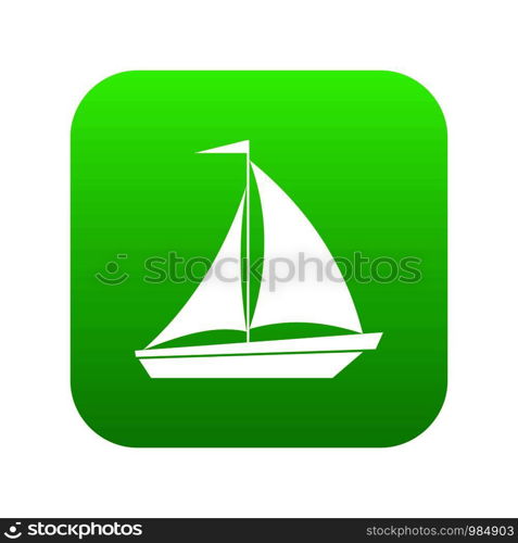 Boat with sails icon digital green for any design isolated on white vector illustration. Boat with sails icon digital green