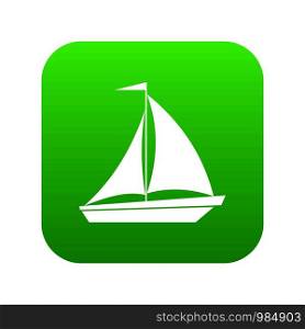 Boat with sails icon digital green for any design isolated on white vector illustration. Boat with sails icon digital green