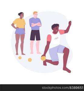 Bocce court isolated cartoon vector illustrations. Group of smiling friends play bocce ball on the court, hipster people have fun in the city park, sport leisure time vector cartoon.. Bocce court isolated cartoon vector illustrations.