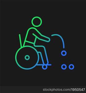 Boccia gradient vector icon for dark theme. Precision ball throwing sport. Sportsman with physical disability. Thin line color symbol. Modern style pictogram. Vector isolated outline drawing. Boccia gradient vector icon for dark theme