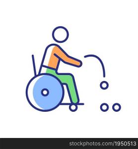Boccia RGB color icon. Precision ball throwing sport. Individual and team competitive game. Sportsman with physical disability. Isolated vector illustration. Simple filled line drawing. Boccia RGB color icon