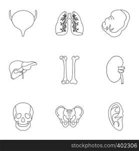 Bodies icons set. Outline illustration of 9 bodies vector icons for web. Bodies icons set, outline style