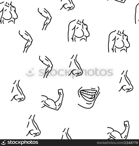 Body And Facial People Parts Vector Seamless Pattern Thin Line Illustration. Body And Facial People Parts Vector Seamless Pattern