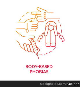 Body based phobias red gradient concept icon. Anxiety disorder. Fear of blood. Specific phobias abstract idea thin line illustration. Isolated outline drawing. Myriad Pro-Bold font used. Body based phobias red gradient concept icon