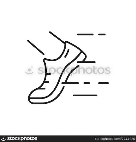 Body exercise outline icon, running leg in sneakers thin line symbol. Weight loss icon, vector healthy lifestyle outline pictogram. Weight control sign or weight loss symbol with foot in sport shoes. Jogging sport outline icon with running foot