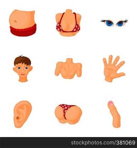Body icons set. Cartoon illustration of 9 body vector icons for web. Body icons set, cartoon style