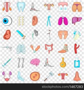 Body icons set. Cartoon style of 36 body vector icons for web for any design. Body icons set, cartoon style