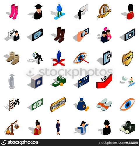 Body icons set. Isometric style of 36 body vector icons for web isolated on white background. Body icons set, isometric style