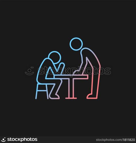 Body language gradient vector icon for dark theme. Nonverbal communication. Physical behavior. Wordless signals. Thin line color symbol. Modern style pictogram. Vector isolated outline drawing. Body language gradient vector icon for dark theme