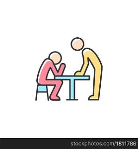 Body language RGB color icon. Nonverbal communication. Physical behavior. Wordless signals. Communicate feelings, intentions. Body movements. Isolated vector illustration. Simple filled line drawing. Body language RGB color icon