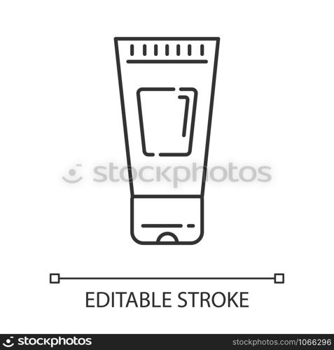 Body lotion linear icon. Depilation, waxing aftercare moisturizing product. Natural healthy skin care. Thin line illustration. Contour symbol. Vector isolated outline drawing. Editable stroke