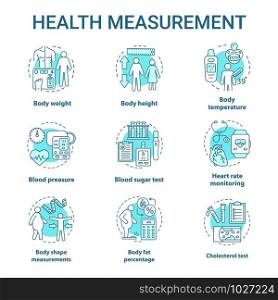Body measurement devices concept icons set. Body weight, height control idea thin line illustrations. Checking fat percentage, heart pressure rate. Vector isolated outline drawings. Editable stroke. Body measurement devices concept icons set. Body weight, height control idea thin line illustrations. Checking fat percentage, heart pressure rate. Vector isolated outline drawings. Editable stroke