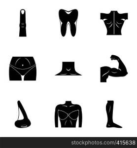 Body parts icons set. Simple illustration of 9 body parts vector icons for web. Body parts icons set, simple style