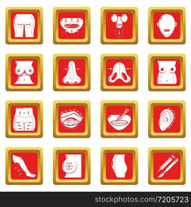 Body parts icons set vector red square isolated on white background . Body parts icons set red square vector