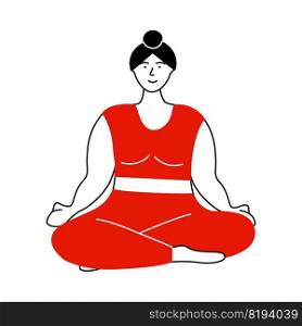 Body pose. Meditating woman. Person practicing yoga. Female sitting in lotus asana. Calm and harmony. Relaxing posture. Girl doing sport exercise. Concentration training. Vector meditation position. Body pose. Meditating woman. Person practicing yoga. Female sitting in asana. Calm and harmony. Relaxing posture. Girl doing sport exercise. Concentration training. Vector meditation