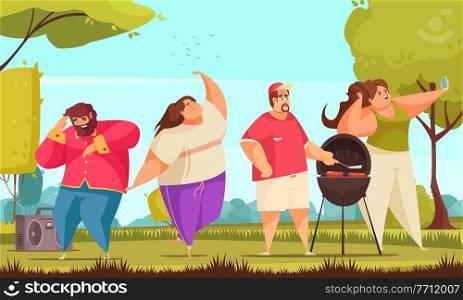 Body positive cheerful people have party in park cartoon vector illustration. Body Positive Illustration