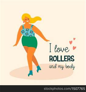 Body positive. Happy plus size girl and active lifestyle. Vector illustration.. Body positive. Happy plus size girl and active lifestyle.