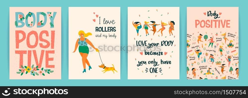 Body positive. Vector templates. Happy plus size girls and active healthy lifestyle. Design elements.. Body positive. Vector templates. Happy plus size girls and active healthy lifestyle.