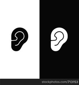 Body senses heard. Ear icon on black and white background. Vector illustration