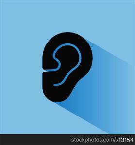 Body senses heard. Ear icon with shade on blue background. Vector illustration