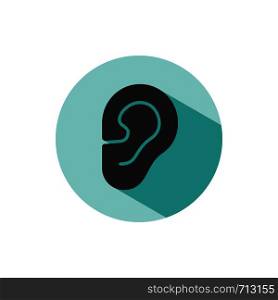 Body senses heard. Ear icon with shade on green circle. Vector illustration