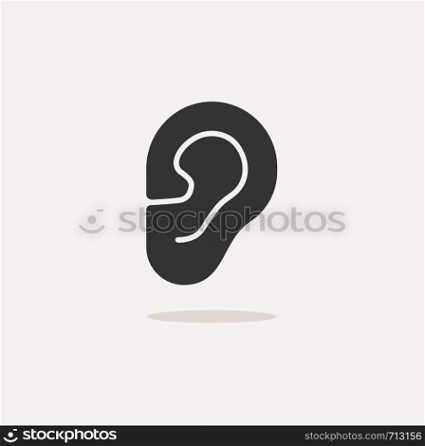 Body senses heard. Ear icon with shadow on beige background. Vector illustration