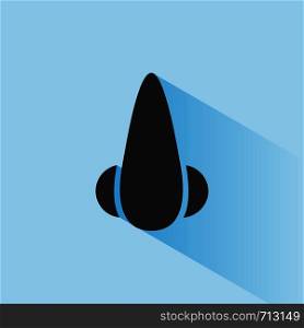 Body senses smell. Nose icon with shade on blue background. Vector illustration