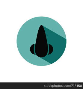 Body senses smell. Nose icon with shade on green circle. Vector illustration