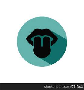 Body senses taste. Tongue icon with shade on green circle. Vector illustration