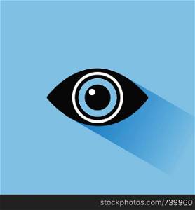 Body senses vision. Eye icon with shade on blue background. Vector illustration