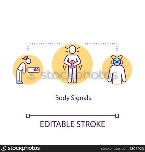 Body signal concept icon. Mindful eating, conscious nutrition idea thin line illustration. Hunger, growling stomach and low energy. Vector isolated outline RGB color drawing. Editable stroke