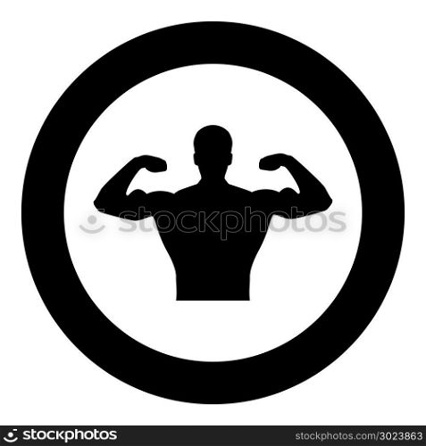 Bodybuilder icon black color in circle or round vector illustration