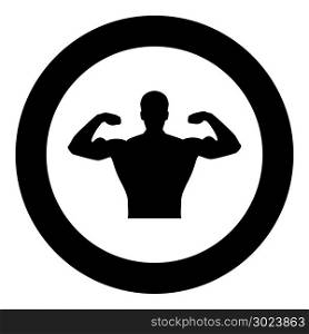 Bodybuilder icon black color in circle or round vector illustration