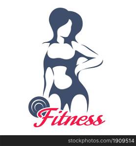 Bodybuilder or Fitness Logo or Emblem Template. Athletic Woman Holding Weight Silhouette. Vector illustration