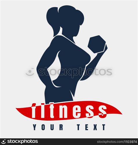 Bodybuilder or Fitness Logo Template. Athletic Woman Holding Weight Silhouette.