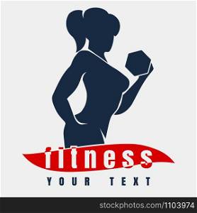 Bodybuilder or Fitness Logo Template. Athletic Woman Holding Weight Silhouette.