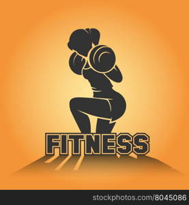 Bodybuilder or Fitness Template. Athletic Woman Holding Weight Silhouette.