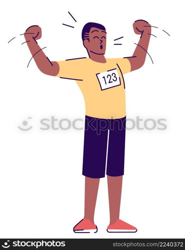 Bodybuilding contest semi flat RGB color vector illustration. Marathon participant showing off muscles isolated cartoon character on white background. Bodybuilding contest semi flat RGB color vector illustration