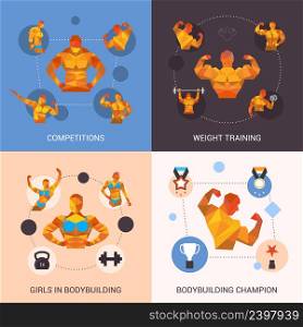 Bodybuilding design concept set with competition weight training champion polygonal icons isolated vector illustration. Bodybuilding Polygonal Set