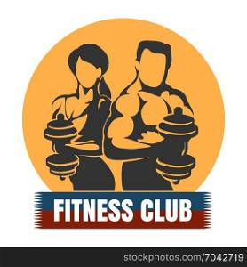 Bodybuilding or Fitness Template. Athletic Man and Woman Holding Weight Silhouette. Vector illustration.