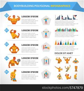 Bodybuilding polygonal infographics with male and female figures and charts vector illustration