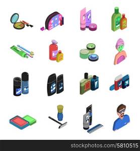 Bodycare Isometric Icon Set . Body care cosmetic personal hygiene deodorant and perfume color isometric icon set isolated vector illustration