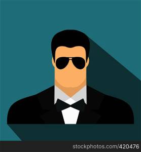 Bodyguard agent man flat icon on a blue background. Bodyguard agent man flat icon
